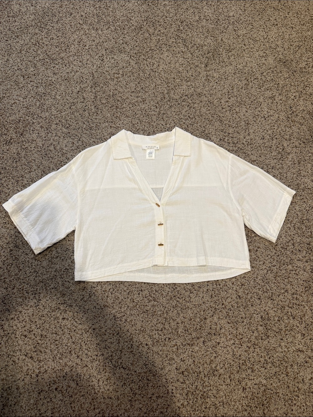 Kirious white Short-Sleeve Cropped Button-Down Shirt